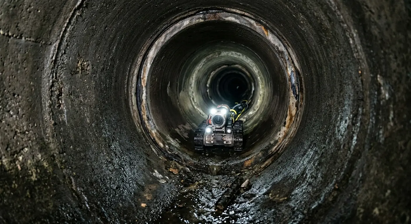 Robotic sewer camera inspecting pipe interior for Drain Snake Service in Coldwater